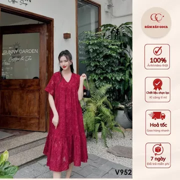 Đầm babydoll dáng suông, đầm bầu babydoll suông thiết kế cổ V dài Quá Gối Có Bigsize mặc đi làm đi tiệc thoải mái