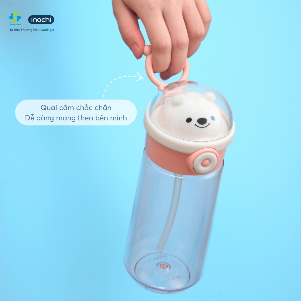 Bình nước KITA BOO, KITA GUMMY INOCHI có quai cầm, có ống hút dễ sử dụng cho bé,an toàn, vạch chia rõ ràng