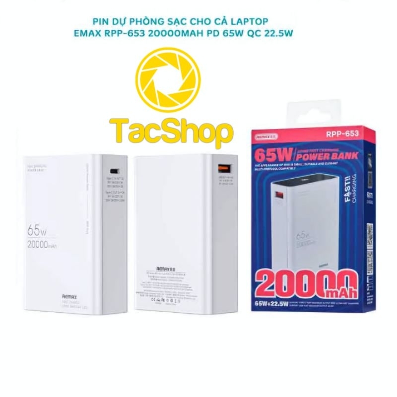 Pin dự phòng Sạc siêu nhanh 20000mAh Remax RPP-653 sạc được laptop - hỗ ...