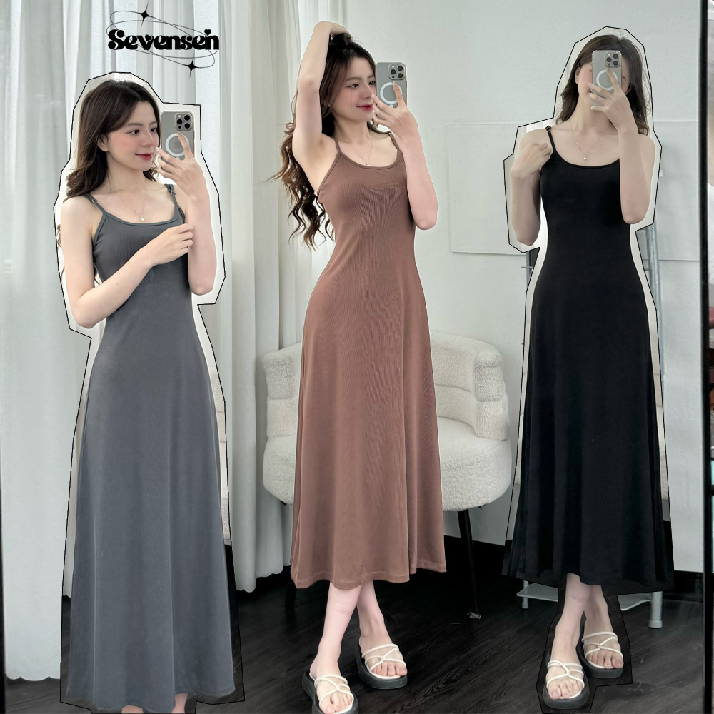 Váy 2 dây Sevensen có nút điều chỉnh ngắn dài ôm body chất tăm lạnh co ...