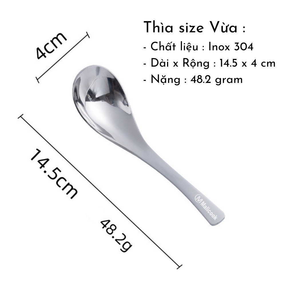 Muỗng thìa ăn cơm, canh, súp tròn SUS304 có size dễ chọn lựa - Thìa canh tròn bằng thép không gỉ cao cấp
