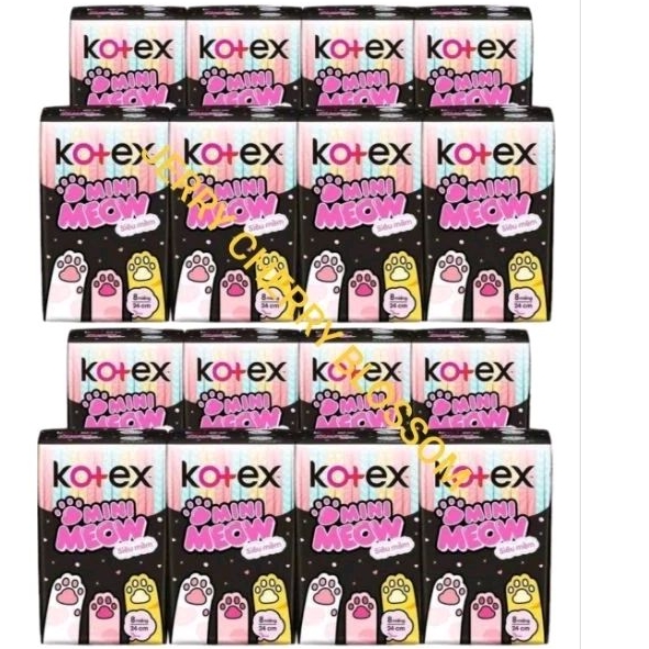 Bộ 16 gói băng vệ sinh Kotex Mini meow siêu mềm 8 miếng/gói 24cm