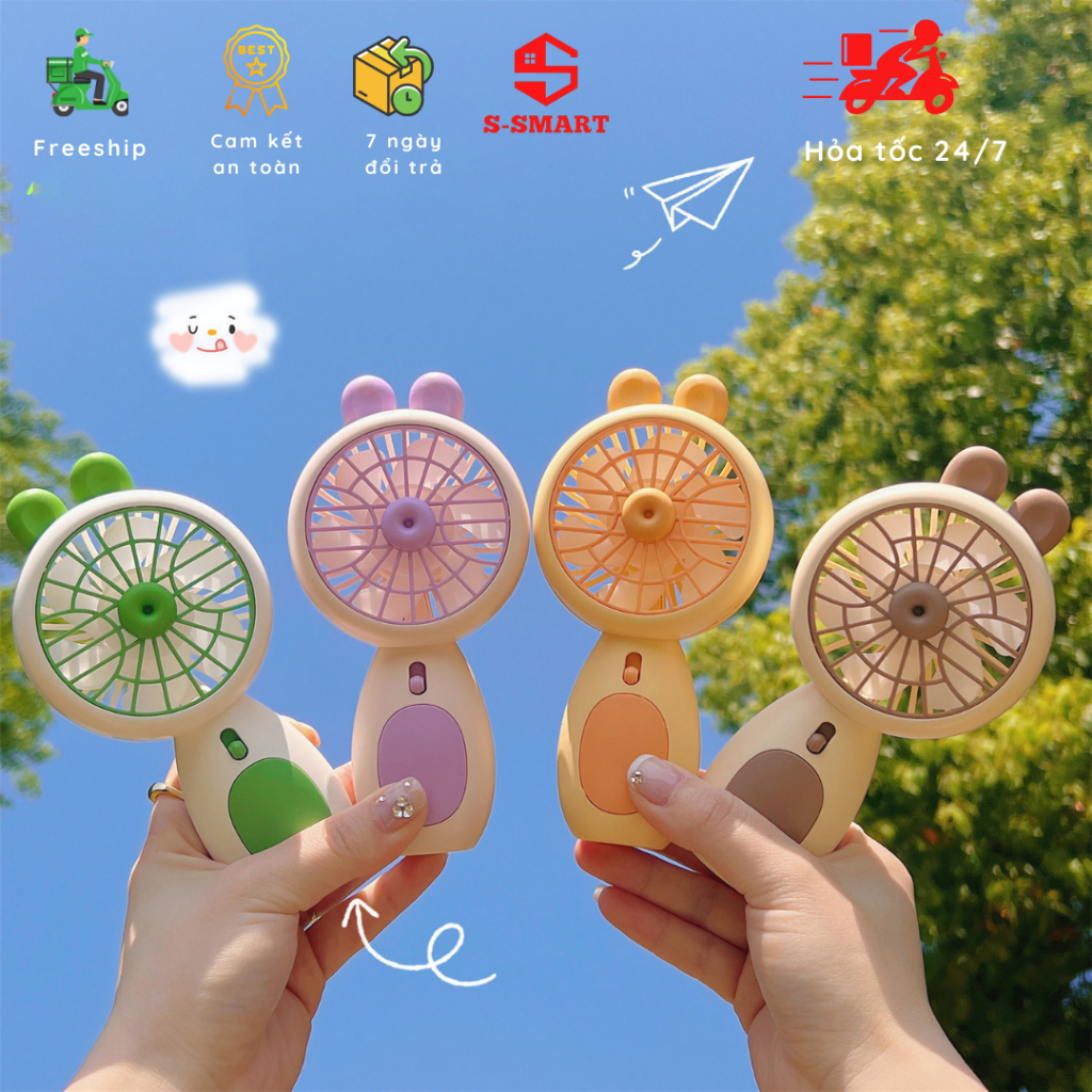Quạt mini cầm tay có đèn led, pin 1h đến 3h, tiện lợi, kèm sạc usb ...