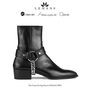 Giày da bò Zip Boots LEMANS ZB01.1, Mũi nhọn, Đế tăng cao 5cm, BH 12 tháng