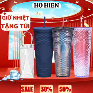 Ly nước Kim Cương 2 lớp chất liệu PP cao cấp BPA Free cách nhiệt 2-3h HICHIBI, tặng ống hút,nút bịt, sticker