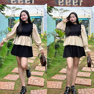 Áo sơ mi bigsize kiểu áo phối gile tay áo dài phồng bo chun viền bèo dáng babydoll dễ thương SM40