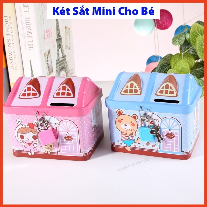Két sắt min hình ngôi nhà dễ thương , két đựng tiền tiết kiệm cho bé dễ thương cho trẻ