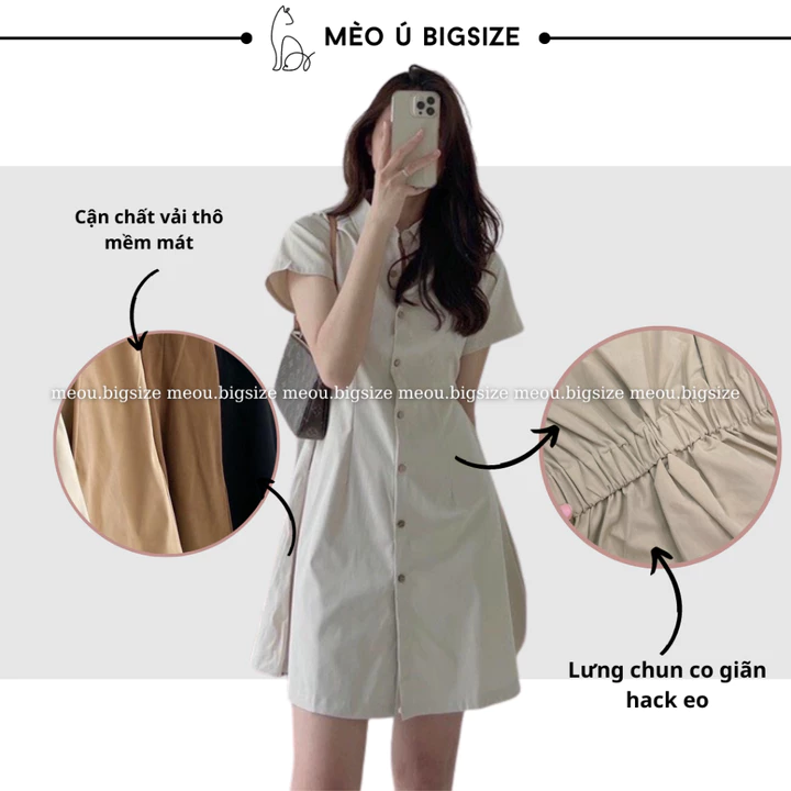 Đầm váy nữ bigsize cổ sơ mi cài cúc chiết eo lưng chun nhiều màu xinh hết nấc váy nữ bigsize 5915