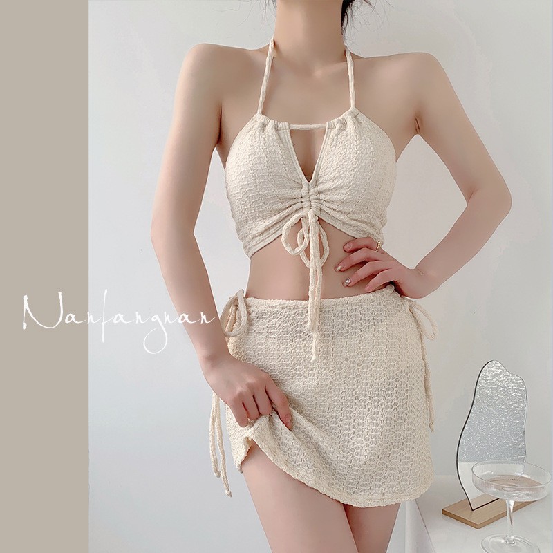 Đồ bơi đi biểt set ba chi tiết xốp nhăn áo yêm tiểu thư, BIKINI HAN.T