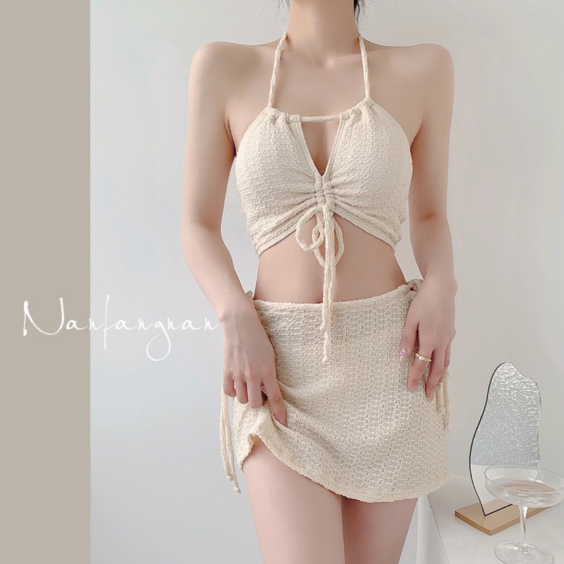 Đồ bơi đi biểt set ba chi tiết xốp nhăn áo yêm tiểu thư, BIKINI HAN.T