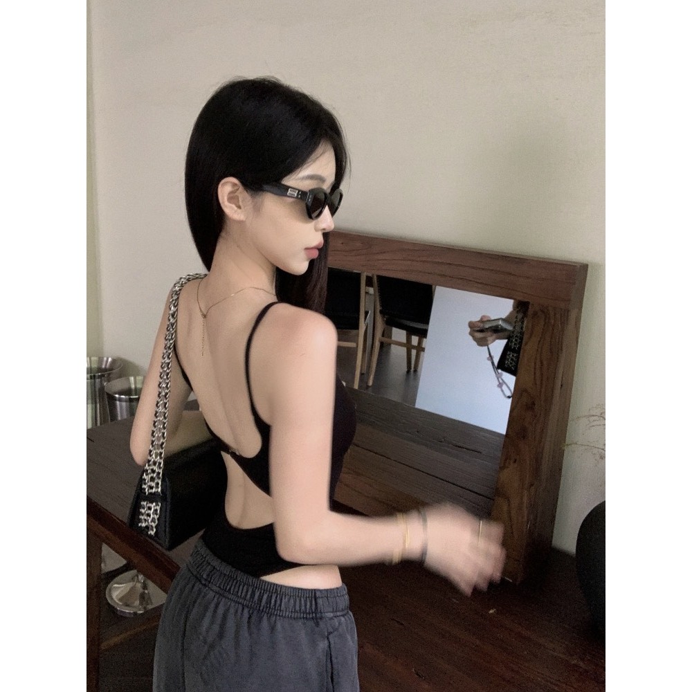 Áo Bodysuit Hai Dây CÓ MÚT RANSHI Thiết Kế Hở Lưng Phối Khoen Tròn Sexy Chất Thun Tăm Lạnh Thoáng Mát - RBS035