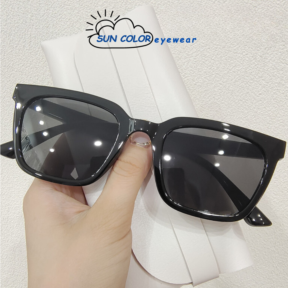 Kính râm vuông nam nữ SUNCOLOR mắt đen gọng nhựa form basic dễ phối đồ ...