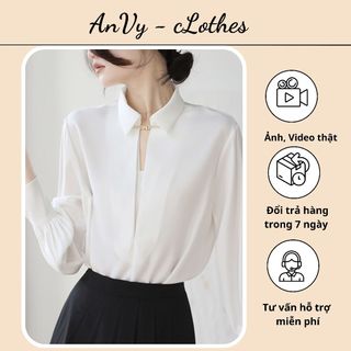Áo Sơ Mi Nữ Công Sở ,Sơ Mi Cài Tag Dáng Basic Chất liệu trượt hàn - SM05