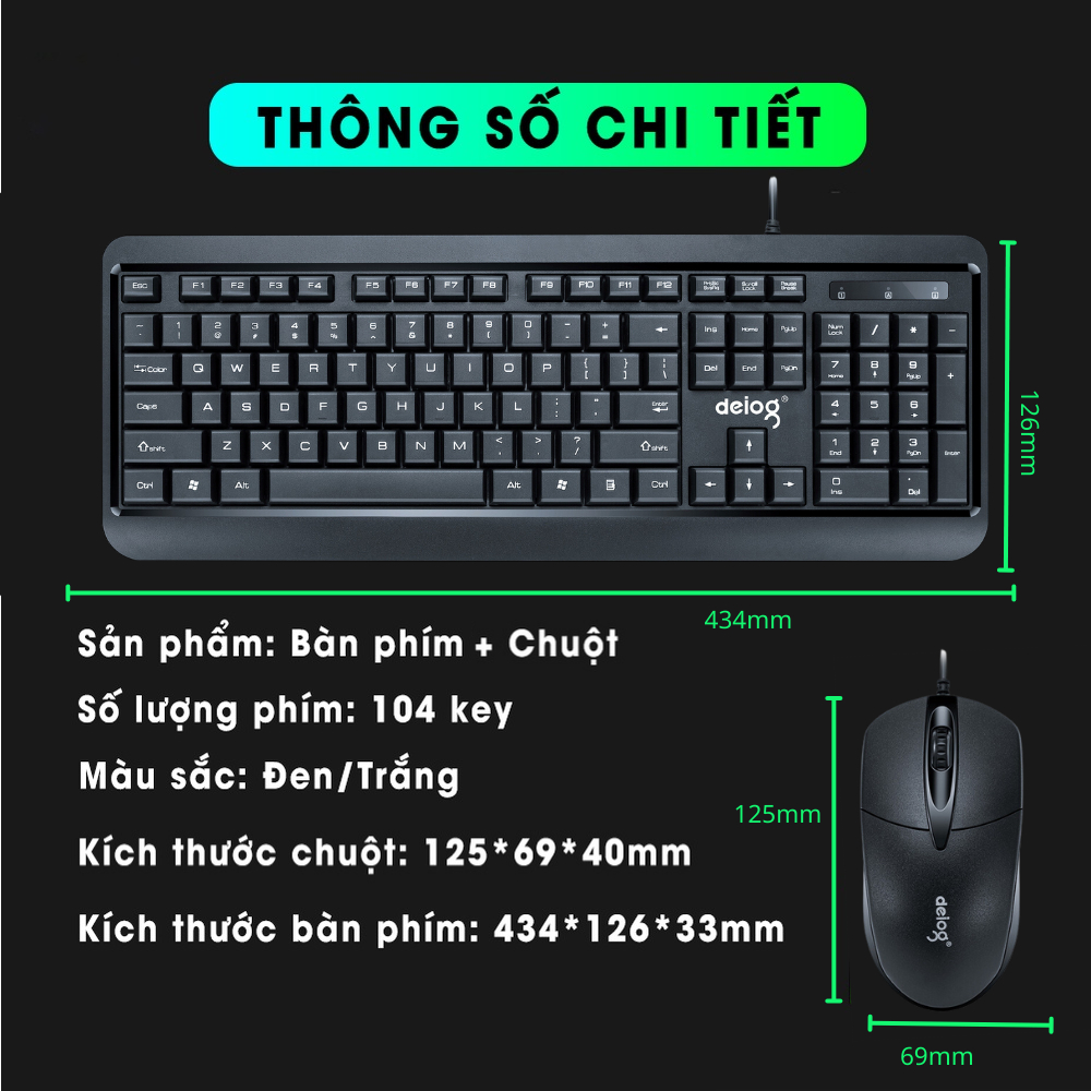 Combo bàn phím chuột máy tính văn phòng DEIOG DY 817S chống nước làm việc và chơi game chính hãng