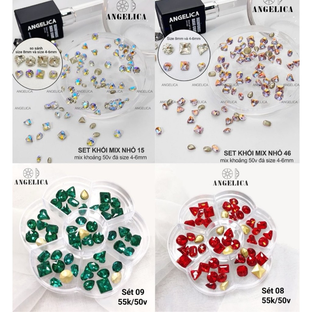 Set đá khối thủy tinh nail mix viên trang trí móng ANGELICA SDK50 SKMN