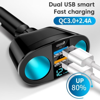 Tẩu Sạc Nhanh Ô Tô Tẩu Chia Cổng Ô Tô QC3.0 66W USB Type C Màn Hình LED Kỹ Thuật Số Cho Ô Tô Xe Hơi