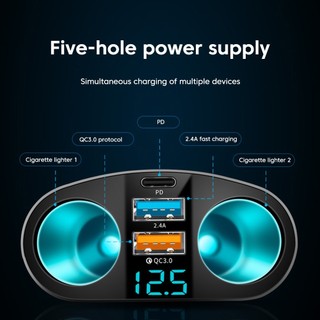 Tẩu Sạc Nhanh Ô Tô Tẩu Chia Cổng Ô Tô QC3.0 66W USB Type C Màn Hình LED Kỹ Thuật Số Cho Ô Tô Xe Hơi