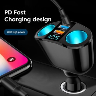 Tẩu Sạc Nhanh Ô Tô Tẩu Chia Cổng Ô Tô QC3.0 66W USB Type C Màn Hình LED Kỹ Thuật Số Cho Ô Tô Xe Hơi