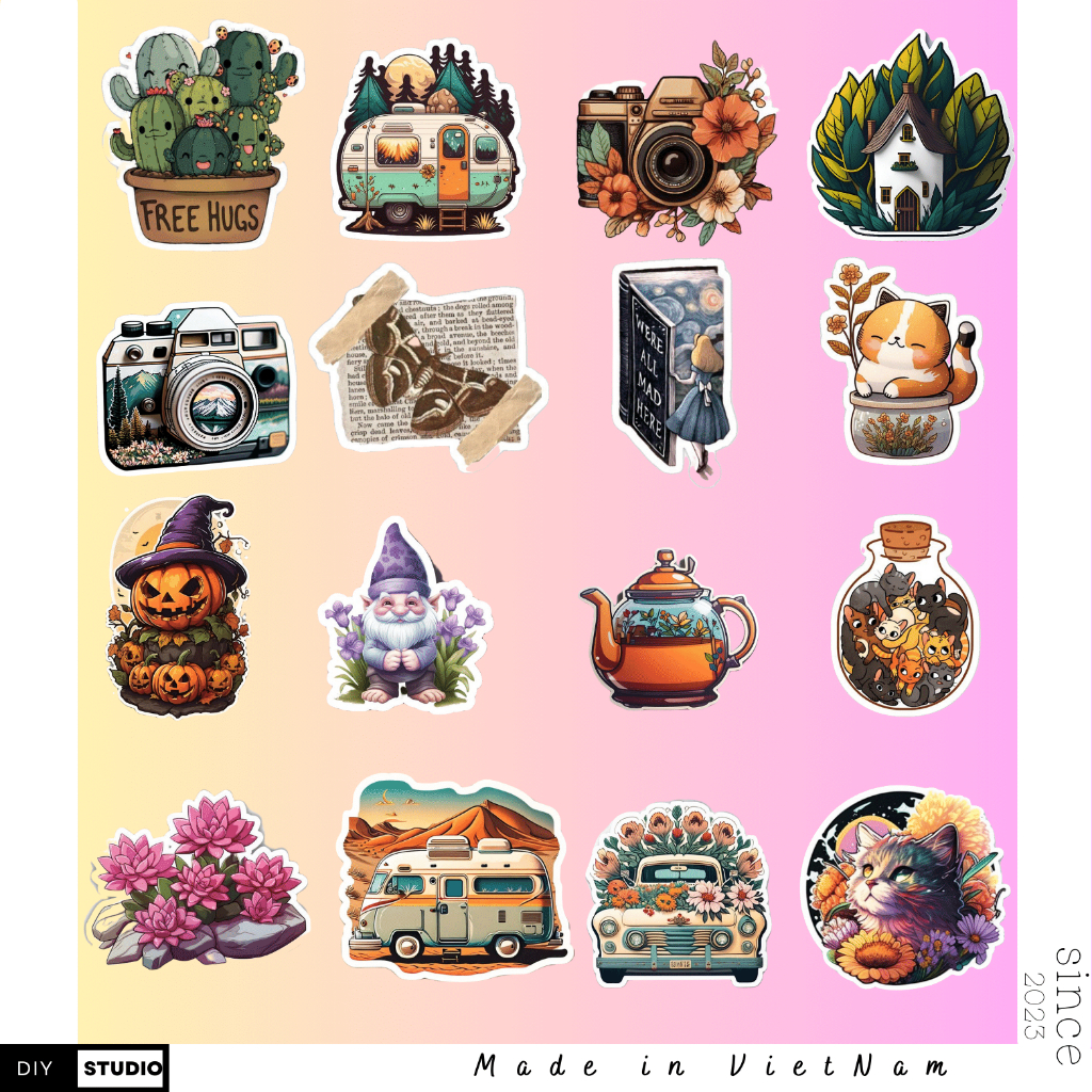 Set 100 sticker thiên nhiên siêu đẹp chống nước tốt