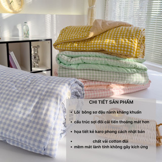 Chăn hè kẻ bông sơ đậu nành, mền cotton đũi cao cấp kích thước 2mx2m3 chất thoáng mát bền