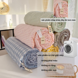 Chăn hè kẻ bông sơ đậu nành, mền cotton đũi cao cấp kích thước 2mx2m3 chất thoáng mát bền