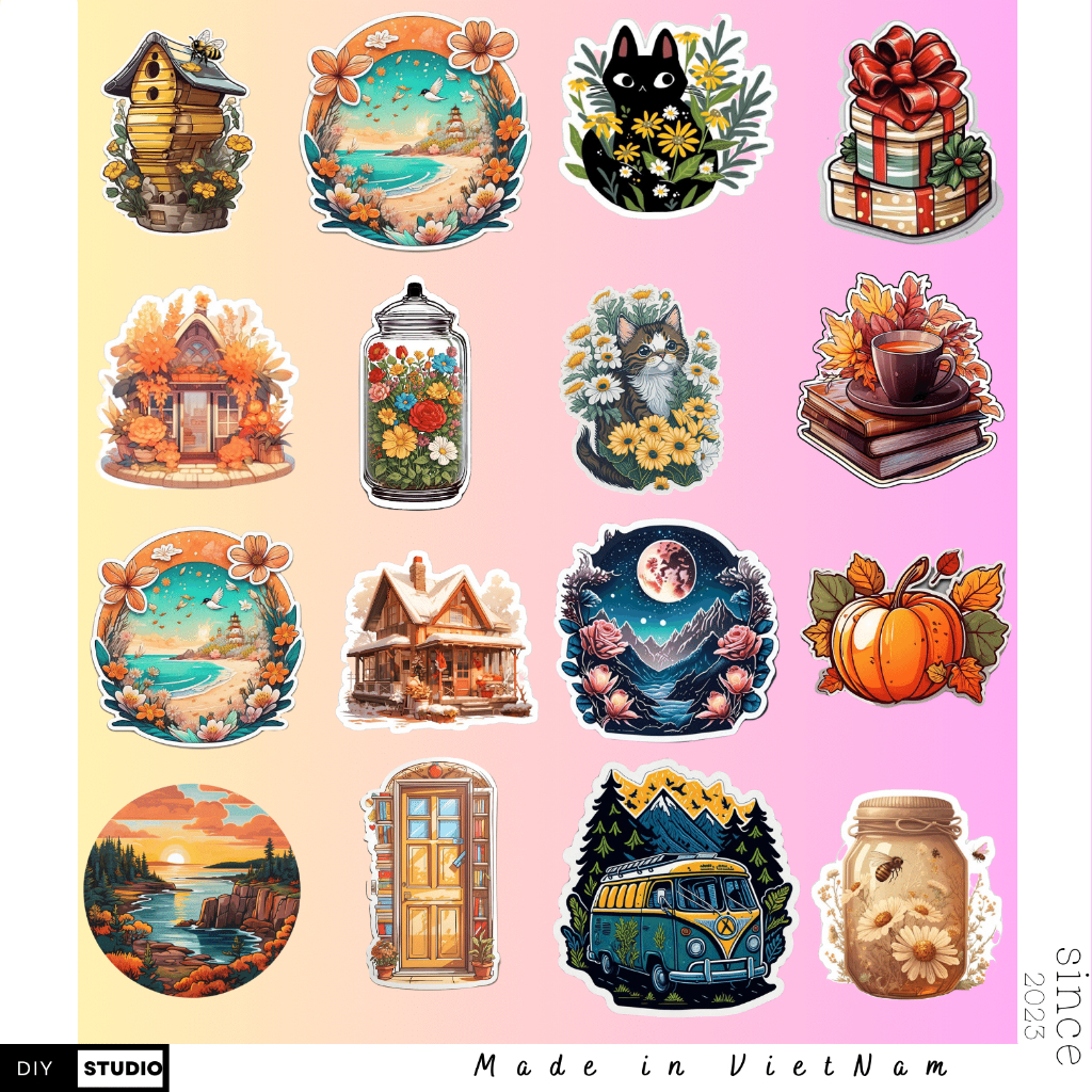 Set 100 sticker thiên nhiên siêu đẹp chống nước tốt