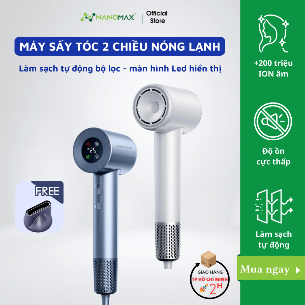 Ảnh Máy Sấy Tóc NANOMAX R2 Màn Hình Hiển Thị Chế Độ Nhiệt Công Suất 1500W, 4 Chế Độ Nhiệt, 3 Tốc Độ Gió 1