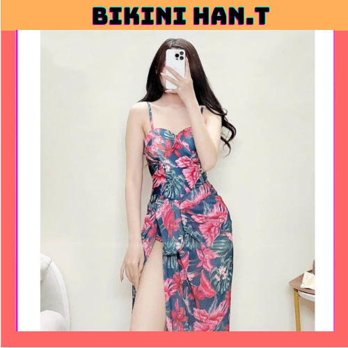 BIKINI,ĐỒ BƠI ĐI BIỂN LIỀN THÂN KÈM KHĂN,HOA DÂM BỤT SAANG CHẢNH, MẪU MỚI. HAN.T SHOP BKN40