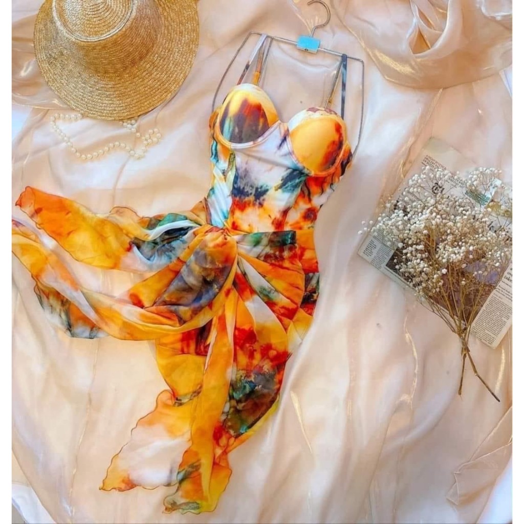 ĐỒ BƠI ĐI BIỂN MỘT MẢNH LIỀN THÂN  CAM KÈM KHĂN  BIKINI HAN.T