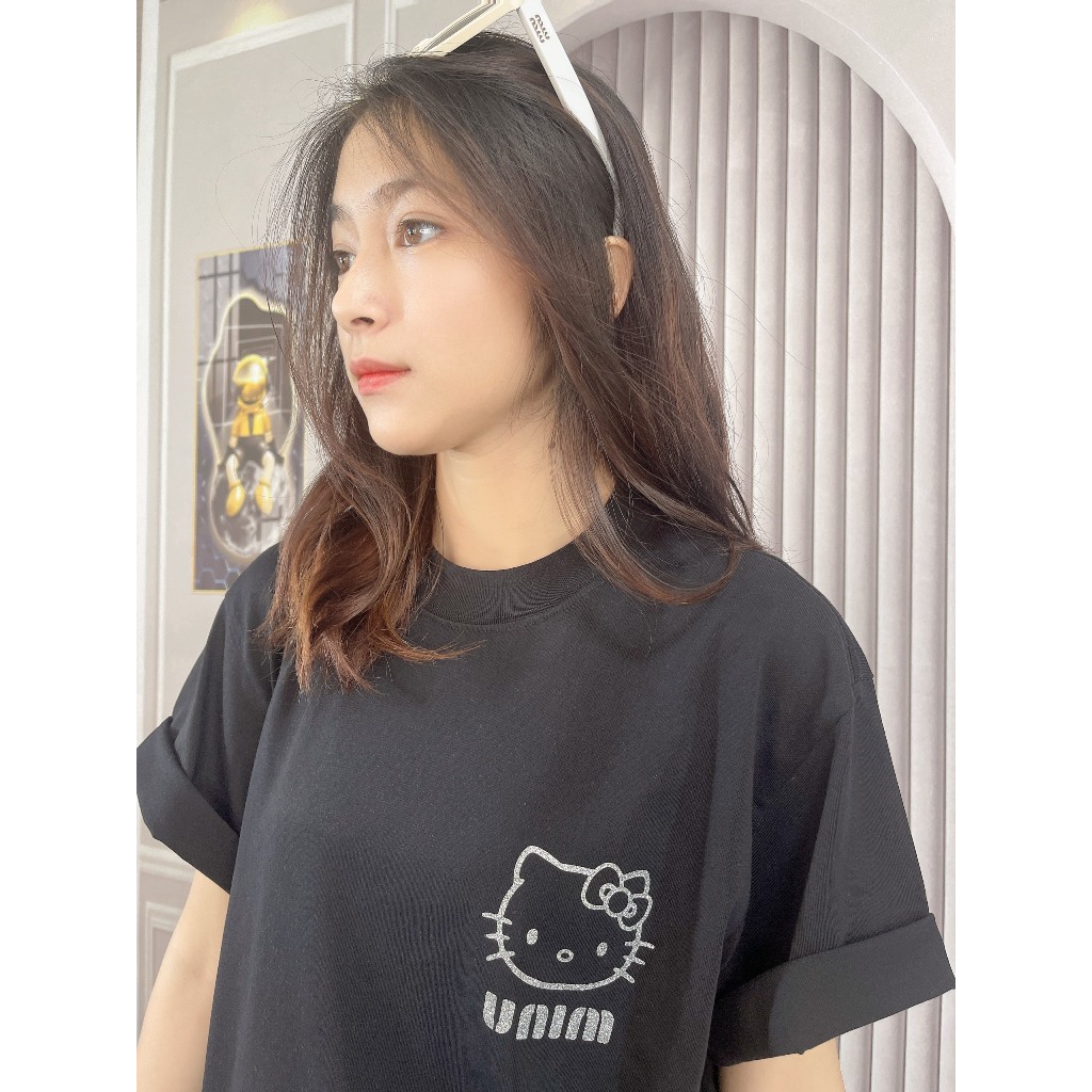 [ In Nhũ Bạc Vải 250GSM] Áo Thun Mèo Kitty In Nhũ Lấp Lánh Vải Cotton Cao Cấp Premium Thoáng Mát Mềm Mịn - APKITTY
