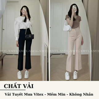 Quần tây ống loe nhẹ nữ, quần ống đứng cạp cao chất tuyết mưa vitex dài 92-94cm – XMTL (mã 965)
