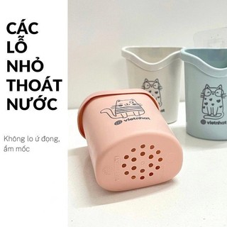 Cốc dán tường đựng bàn chải,Kem đánh răng có lỗ thoát nước Việt Nhật 6370