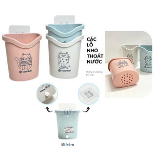 Cốc dán tường đựng bàn chải,Kem đánh răng có lỗ thoát nước Việt Nhật 6370