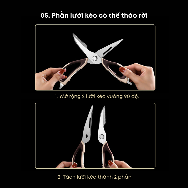 Kéo Cắt Thực Phẩm Đa Năng Nhà Bếp 23.5cm Có Bao Đựng Dính Hít Nam Châm - Kéo Cắt Gà Cao Cấp | 034