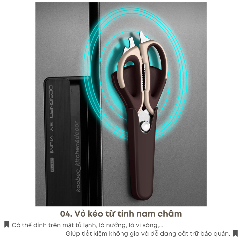 Kéo Cắt Thực Phẩm Đa Năng Nhà Bếp 23.5cm Có Bao Đựng Dính Hít Nam Châm - Kéo Cắt Gà Cao Cấp | 034
