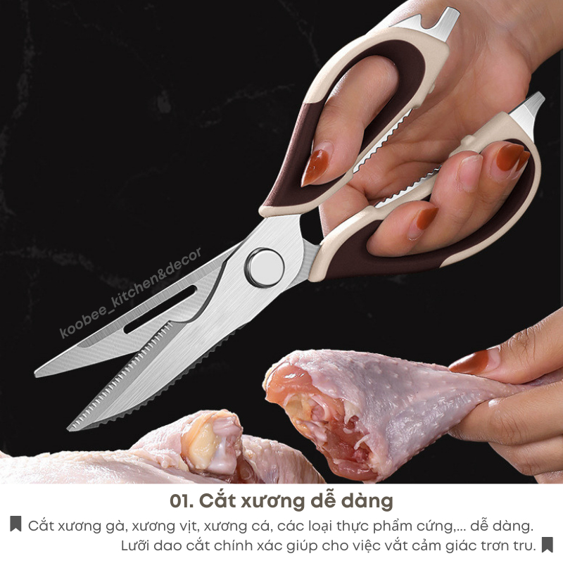 Kéo Cắt Thực Phẩm Đa Năng Nhà Bếp 23.5cm Có Bao Đựng Dính Hít Nam Châm - Kéo Cắt Gà Cao Cấp | 034