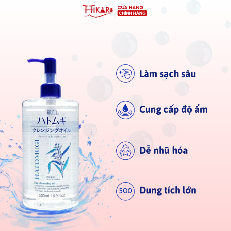 Ảnh Dầu tẩy trang ý dĩ dưỡng ẩm Reihaku Hatomugi Cleansing Oil 500ml 3