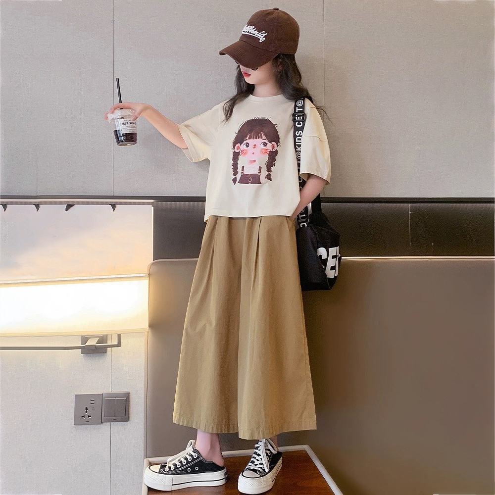 Bộ đồ bé gái size đại BEESHOP set áo hoạ tiết cô gái kèm quần lửng cho bé H25017