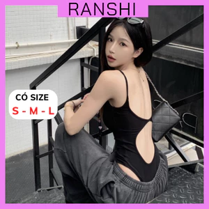 Áo Bodysuit Hai Dây CÓ MÚT RANSHI Thiết Kế Hở Lưng Phối Khoen Tròn Sexy Chất Thun Tăm Lạnh Thoáng Mát - RBS035
