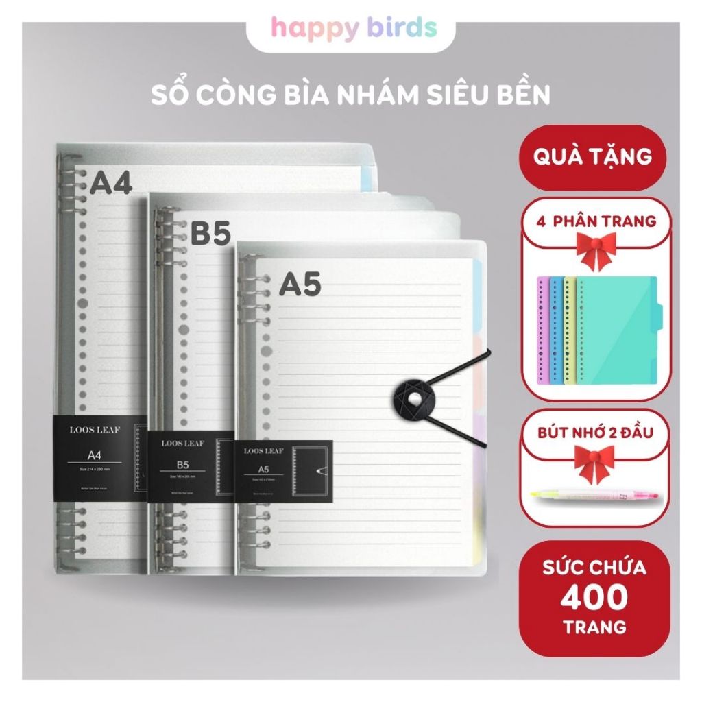 Sổ còng A4 B5 A5 A6 dày ruột giấy refill kẻ ngang caro chấm sổ tay ...