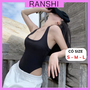 Áo Bodysuit Ba Lỗ RANSHI Thiết Kế Hở Ngực Khoét Eo Vừa Tôn Body Chất Thun Tăm Lạnh Thoáng Mát - RBS036