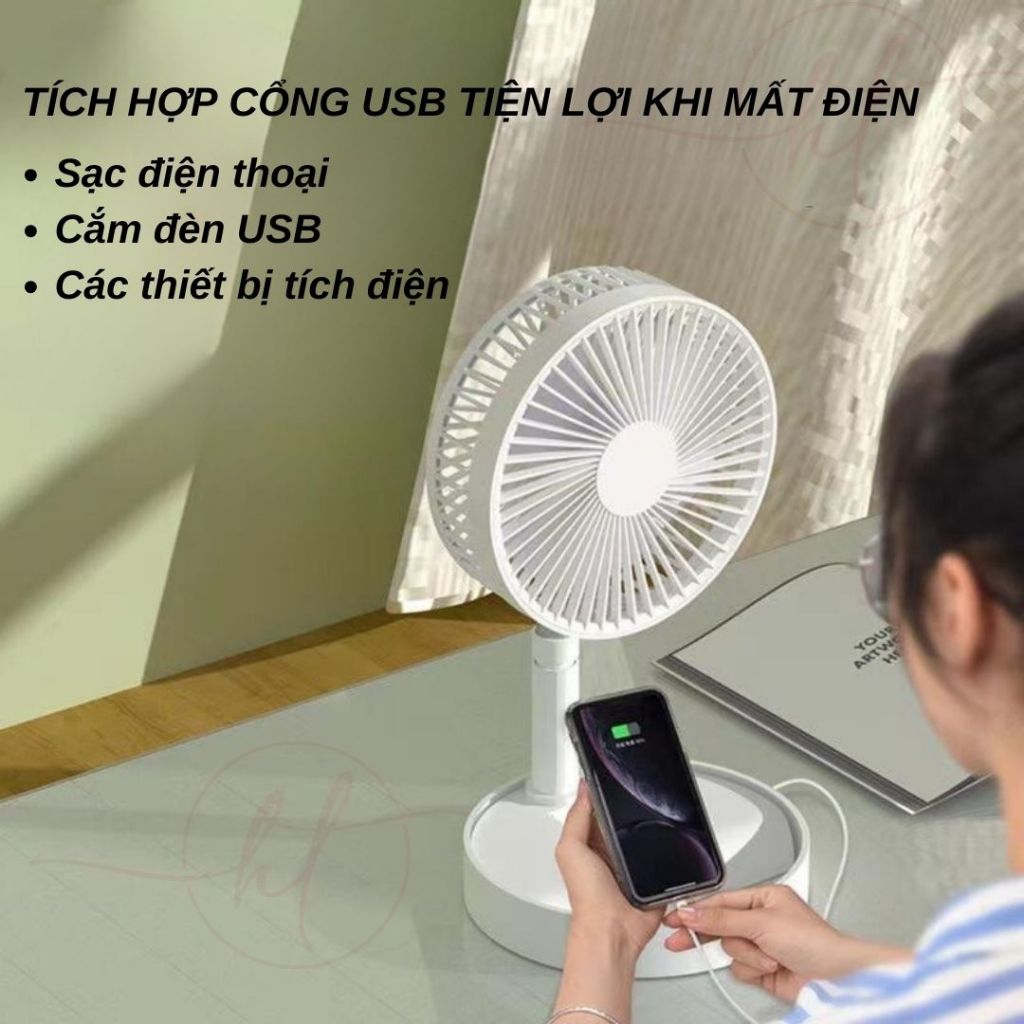 Product image Quạt tích điện gấp gọn để bàn đa năng cao cấp - Quạt sạc mini pin trâu 5-20h sử dung 4 tốc độ có thể làm pin dự phòng 3