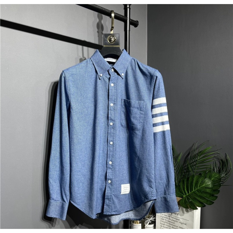 ⚡️[Hight Quality] Áo Sơ Mi Th.om Xanh Lam Vải Oxford - Điểm Nhấn 4 Vạch Trắng Cao Cấp - Qccc Hottrend Nam Nữ TB