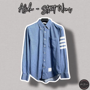 ⚡️[Hight Quality] Áo Sơ Mi Th.om Xanh Lam Vải Oxford - Điểm Nhấn 4 Vạch Trắng Cao Cấp - Qccc Hottrend Nam Nữ TB