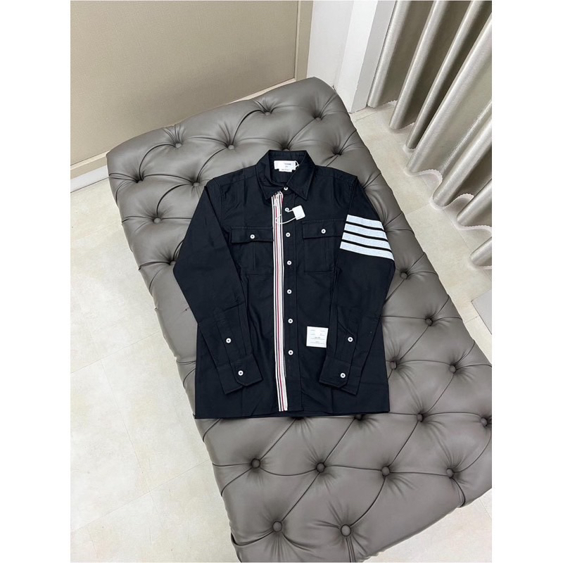 ⚡️[Hight Quality] Áo Sơ Mi Th.om Đen Khóa Kéo Vải Oxford - Điểm Nhấn 4 Vạch Trắng Cao Cấp - Qccc Hottrend Nam Nữ TB