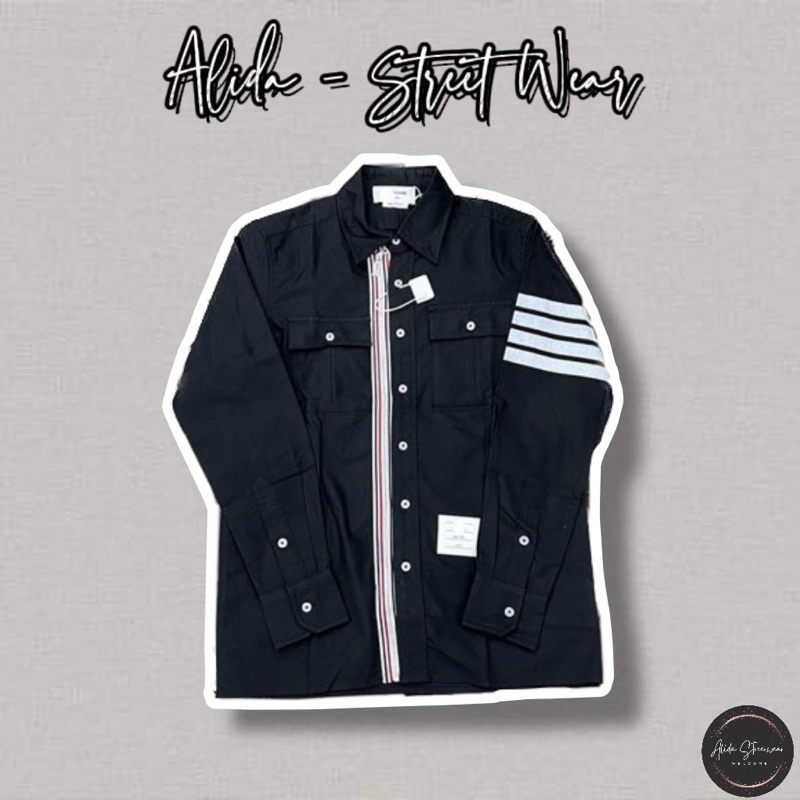 ⚡️[Hight Quality] Áo Sơ Mi Th.om Đen Khóa Kéo Vải Oxford - Điểm Nhấn 4 Vạch Trắng Cao Cấp - Qccc Hottrend Nam Nữ TB