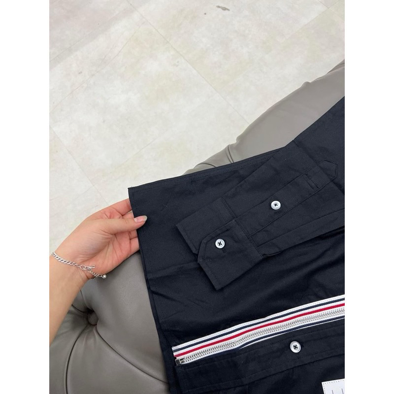 ⚡️[Hight Quality] Áo Sơ Mi Th.om Đen Khóa Kéo Vải Oxford - Điểm Nhấn 4 Vạch Trắng Cao Cấp - Qccc Hottrend Nam Nữ TB