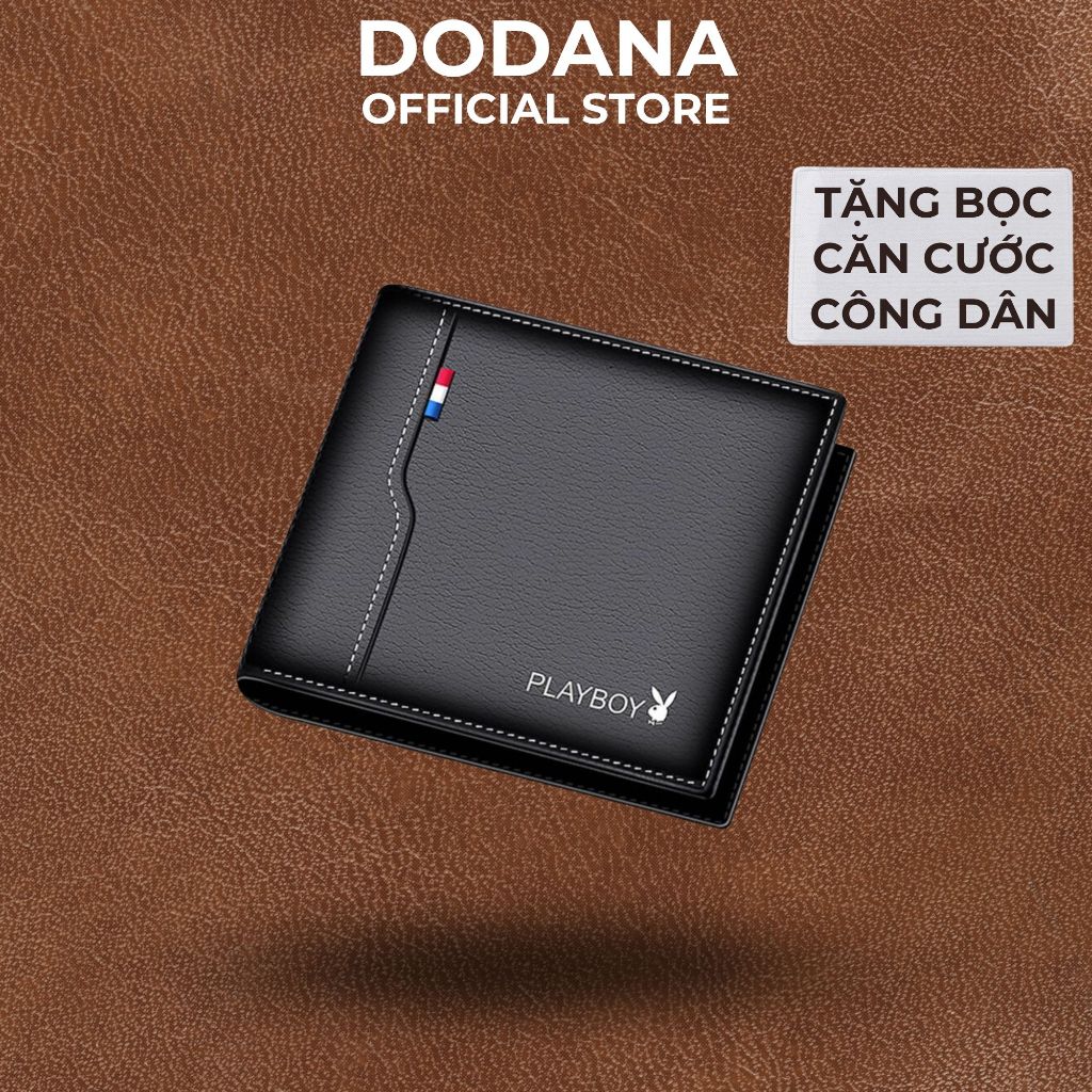 Ví nam Playboy kẻ, Combo Ví da nam nhỏ gọn & Bọc Căn Cước Công Dân DODANA dáng ngang da PU