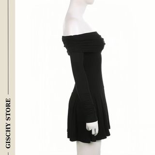 GC30-[CÓ SIZE] Đầm Body Tay Dài Trễ Vai GISCHY Thiết Kế Xếp Ly Form Siêu Xinh Váy Vải Mềm Mát Style Hàn Quốc