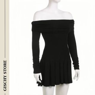 GC30-[CÓ SIZE] Đầm Body Tay Dài Trễ Vai GISCHY Thiết Kế Xếp Ly Form Siêu Xinh Váy Vải Mềm Mát Style Hàn Quốc